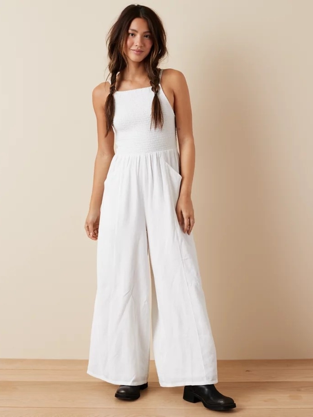 American Eagle Smocked Wide-Leg Jumpsuit XL TALL. NEW